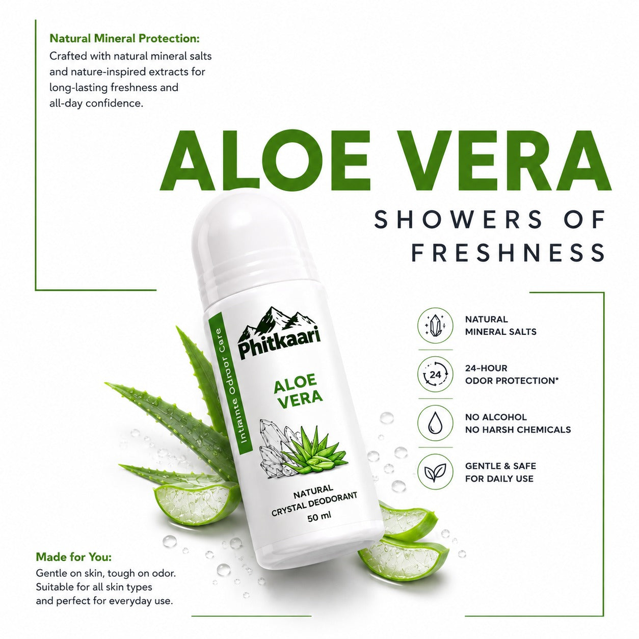 Aloe Vera Natural Crystal Deodorant Roll-On