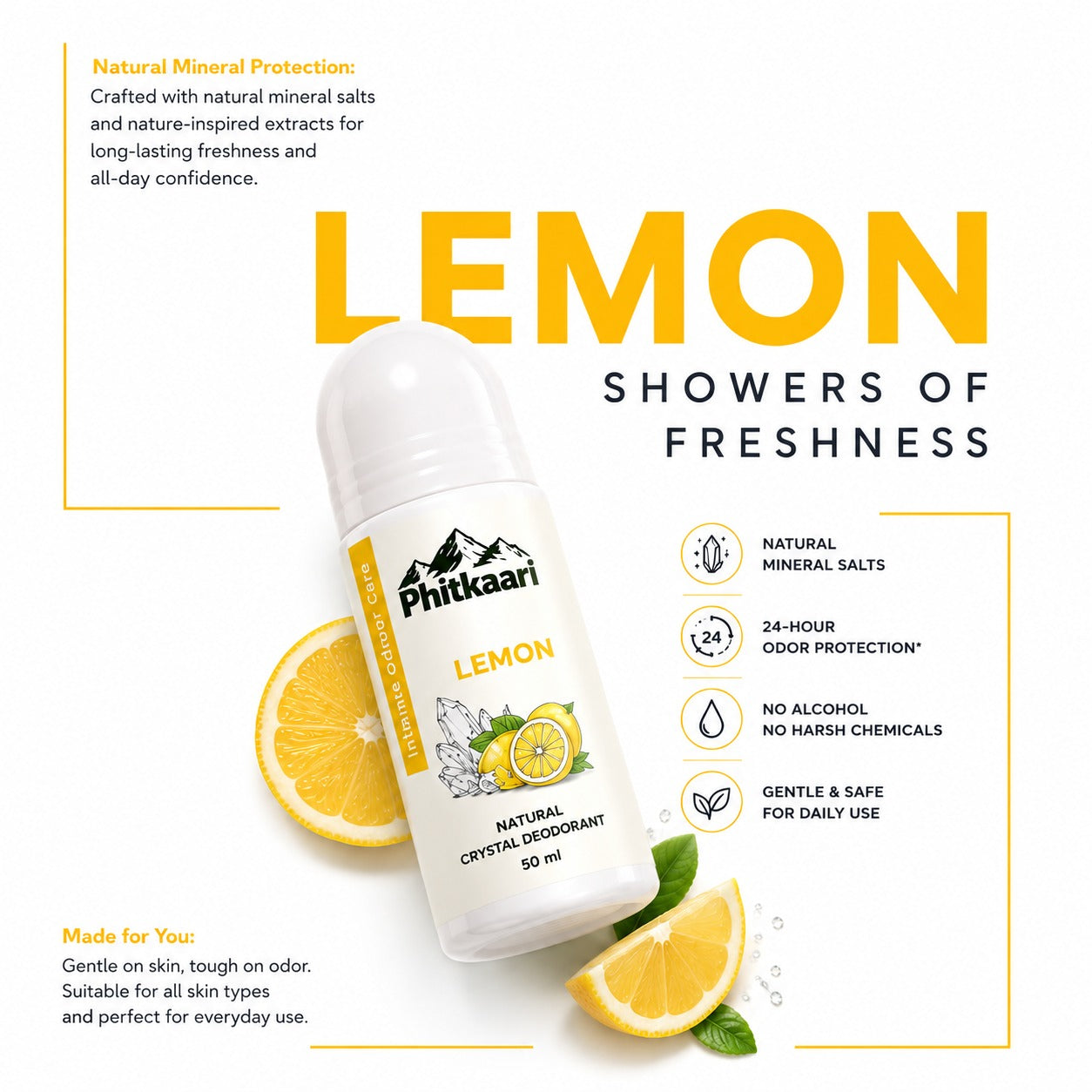 Lemon Natural Crystal Deodorant Roll-On