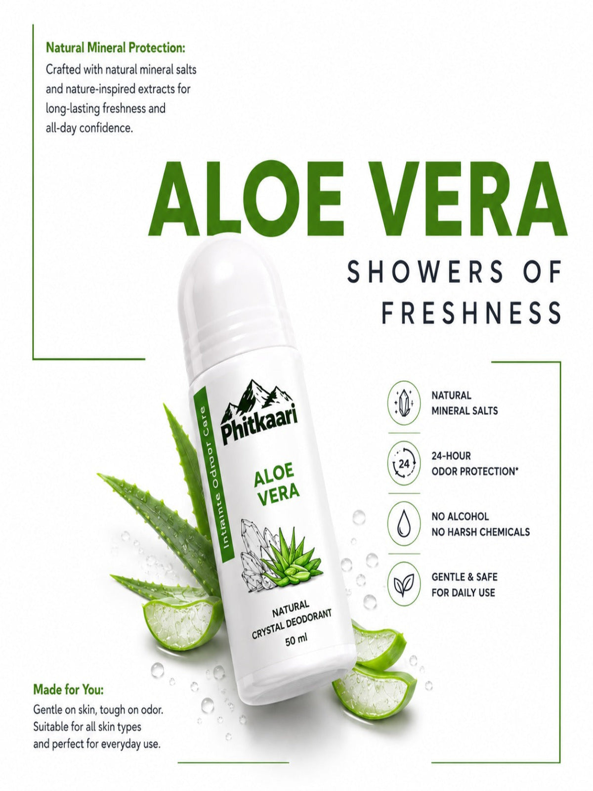 Phitkaari Natural Crystal Alum Based Underarm Roll On Aloevera Benefits